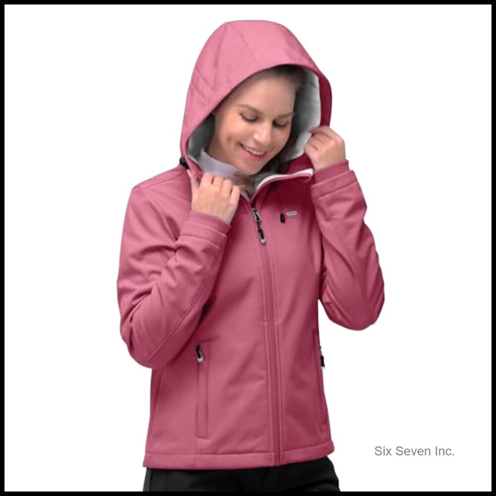 Women's Fleece Lined Softshell Jacket Hooded Windproof Outdoor Hiking Active - Picture 2 of 6